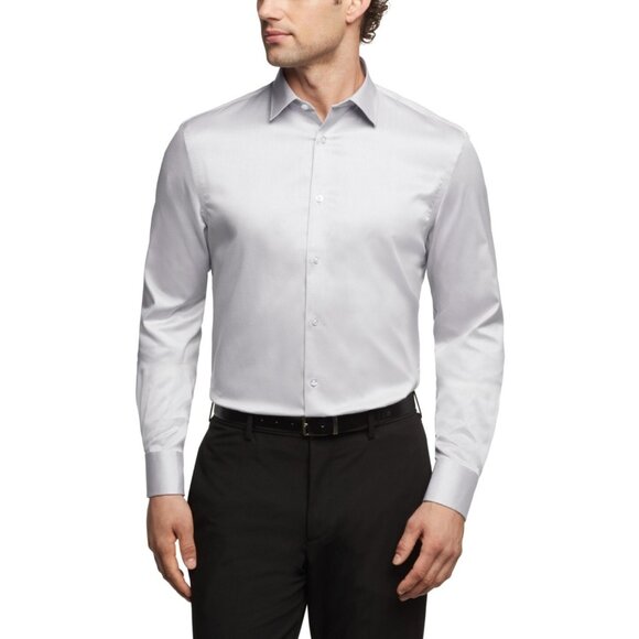 Calvin Klein Stretch Men's Regular Fit Dress Shirt Gray Size 17.5x34/35 MSRP $98 - Picture 1 of 3